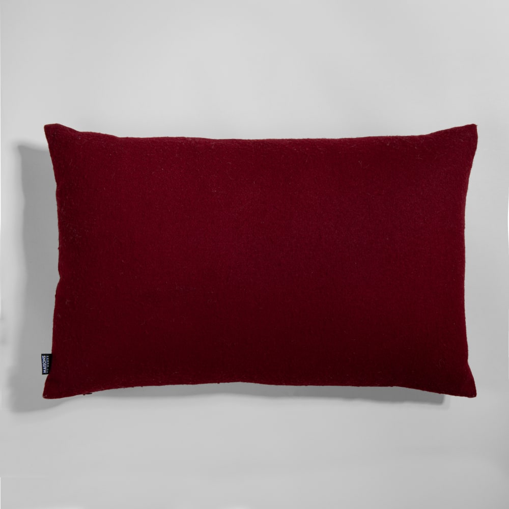 Coussin en laine et motifs géométriques bordeaux, 60x40 cm