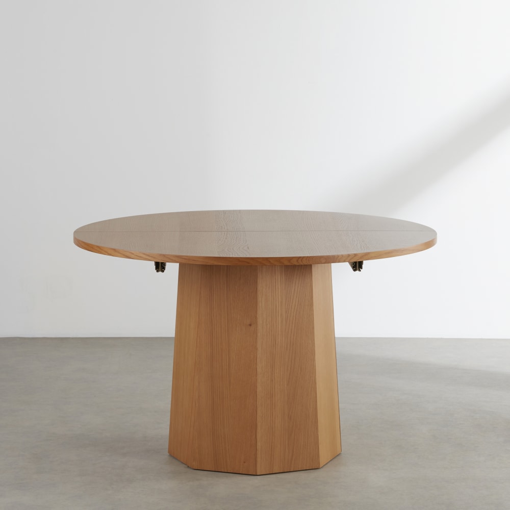 Table à manger ronde extensible placage chêne, L120/180 cm