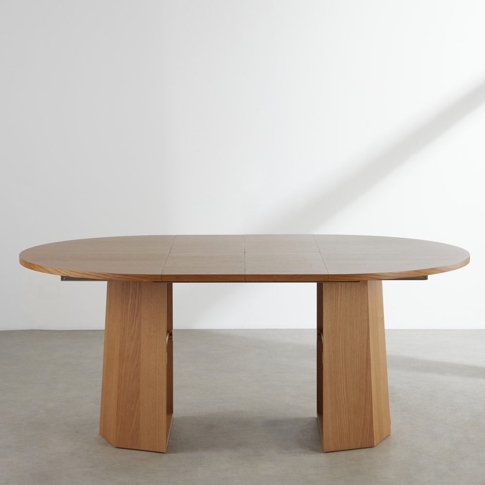 Table à manger ronde extensible placage chêne, L120/180 cm — vue 4