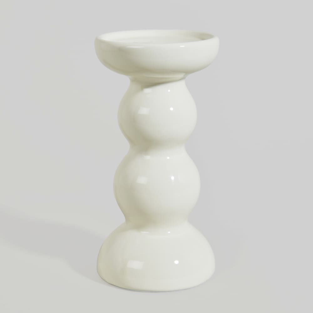 Bougeoir en céramique écrue, H19 cm Bougeoir en céramique écrue, H19 cm