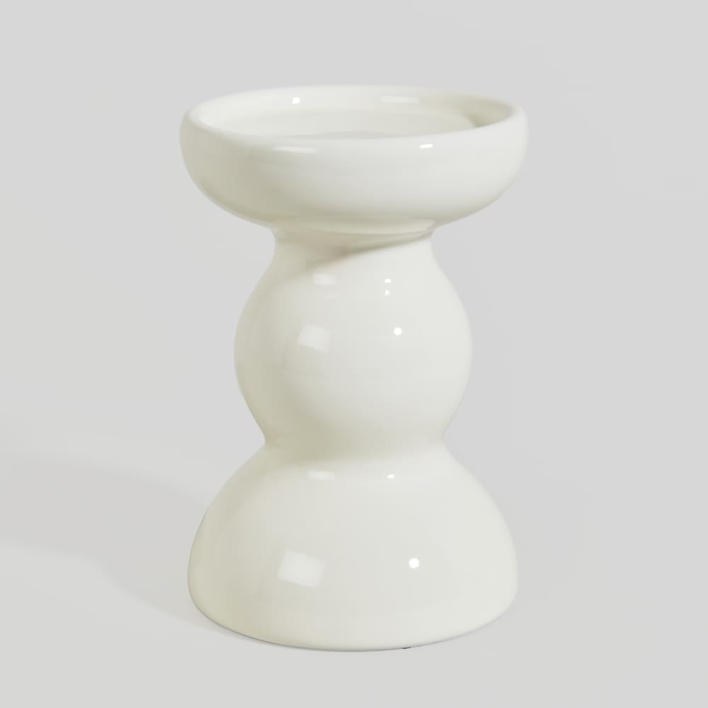 Bougeoir en céramique écrue, H14 cm