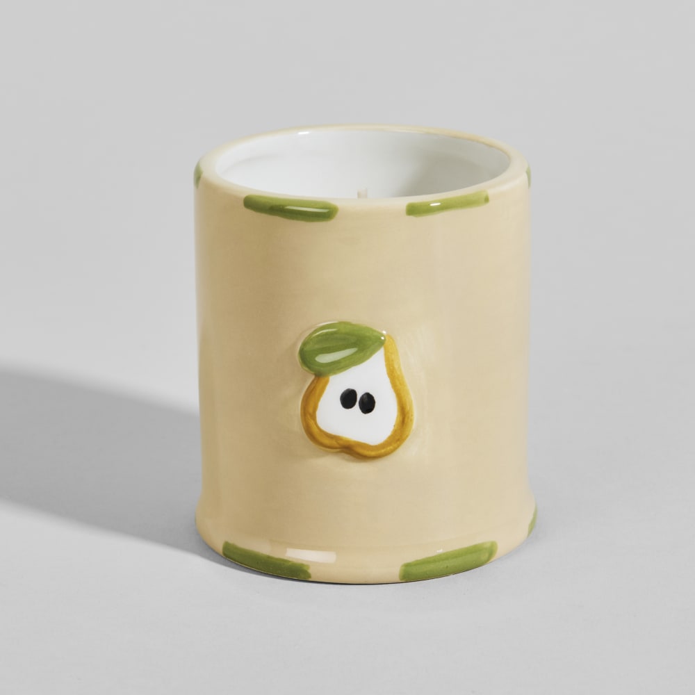 Bougie parfumée en céramique motif poire, parfum "Crumble aux poires"
