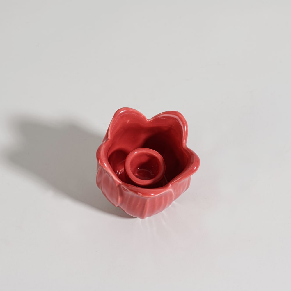 Rosa Kerzenhalter in Tulpenform aus Keramik, H7 cm - Maisons Du