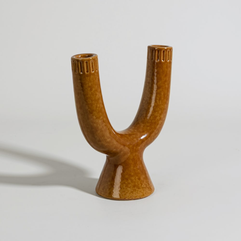 Ockerfarbener Keramik-Kerzenständer, H 19 cm - Maisons Du Monde