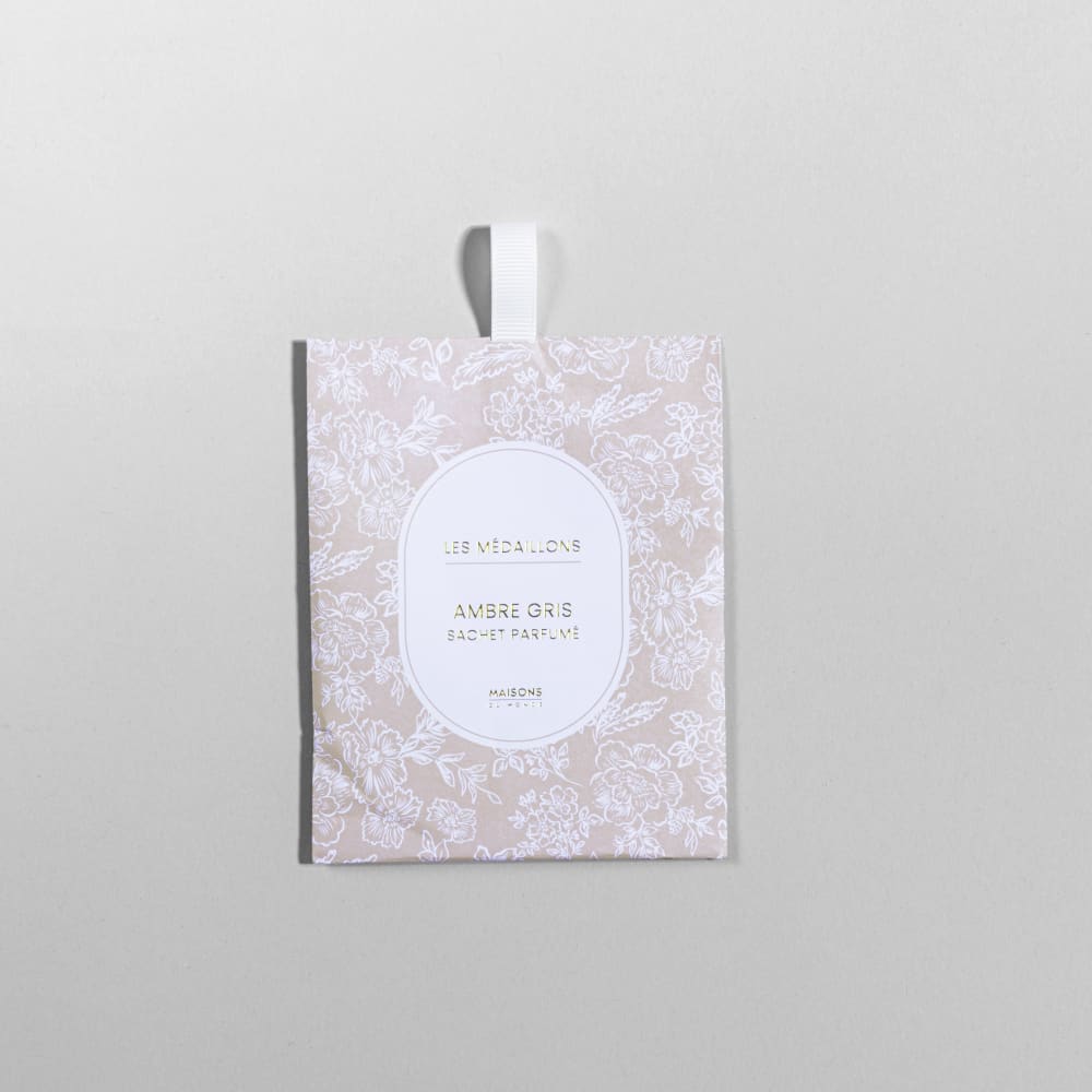 Sachet parfumé taupe, blanc et doré, parfum ''Ambre gris''