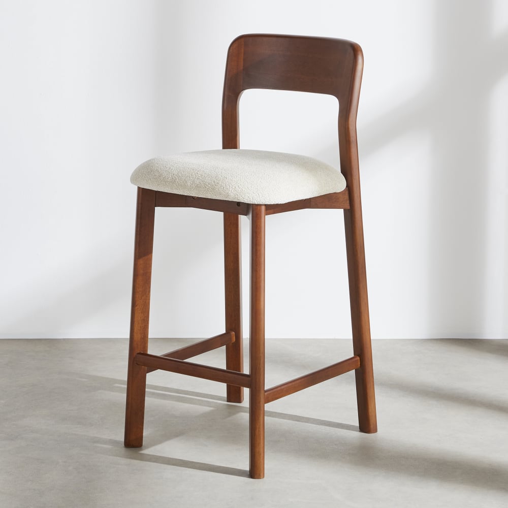 Chaise pour îlot central ivoire et bois d'hévéa massif foncé, H65 cm