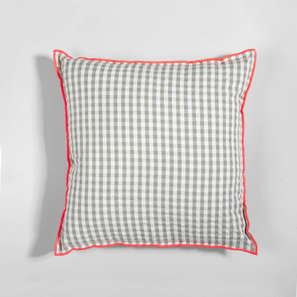 Housse de coussin en coton biologique motif vichy tissé vert et écru, 40x40 cm