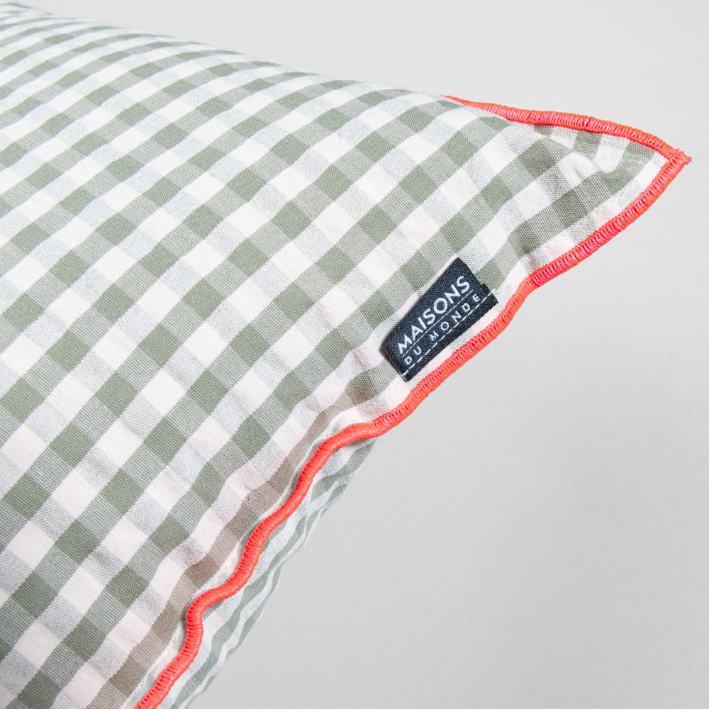 Housse de coussin en coton biologique motif vichy tissé vert et écru, 40x40 cm — vue 3