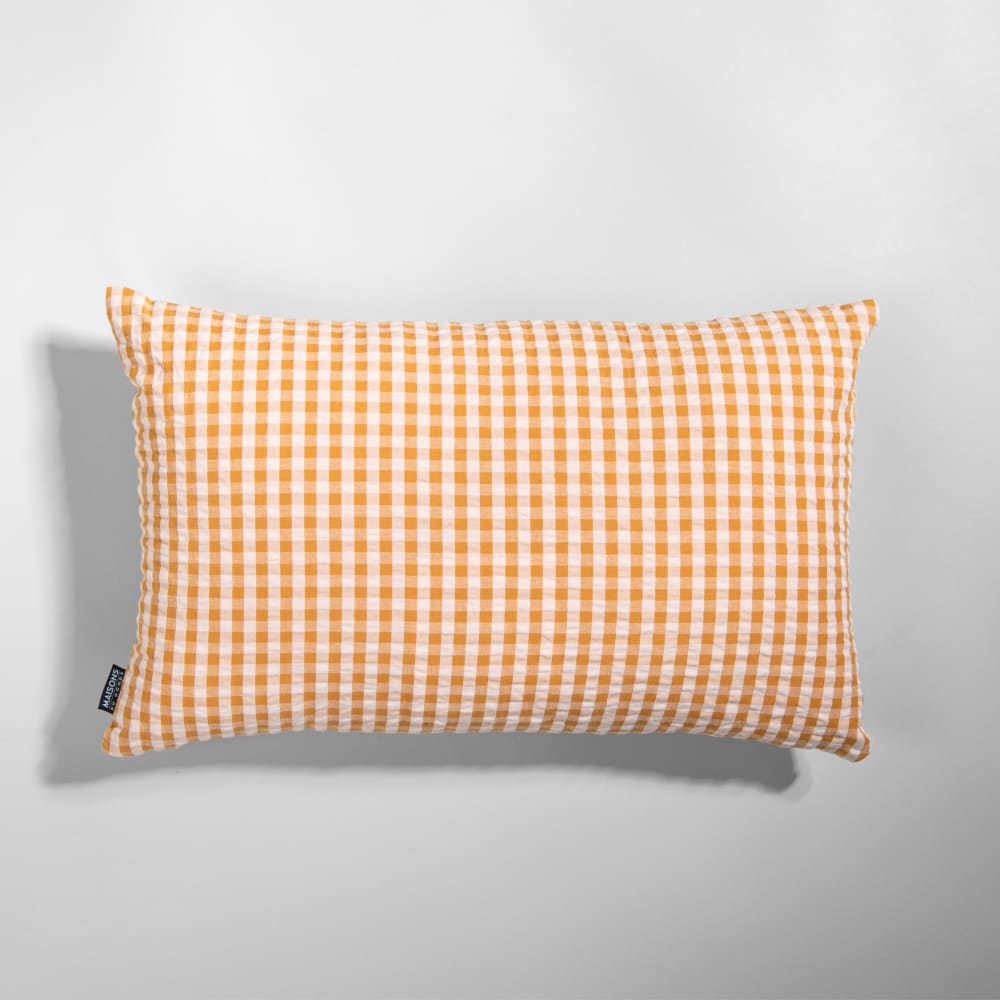 Housse de coussin en coton motif vichy tissé et broderies fleurs, 50x30 cm — vue 3