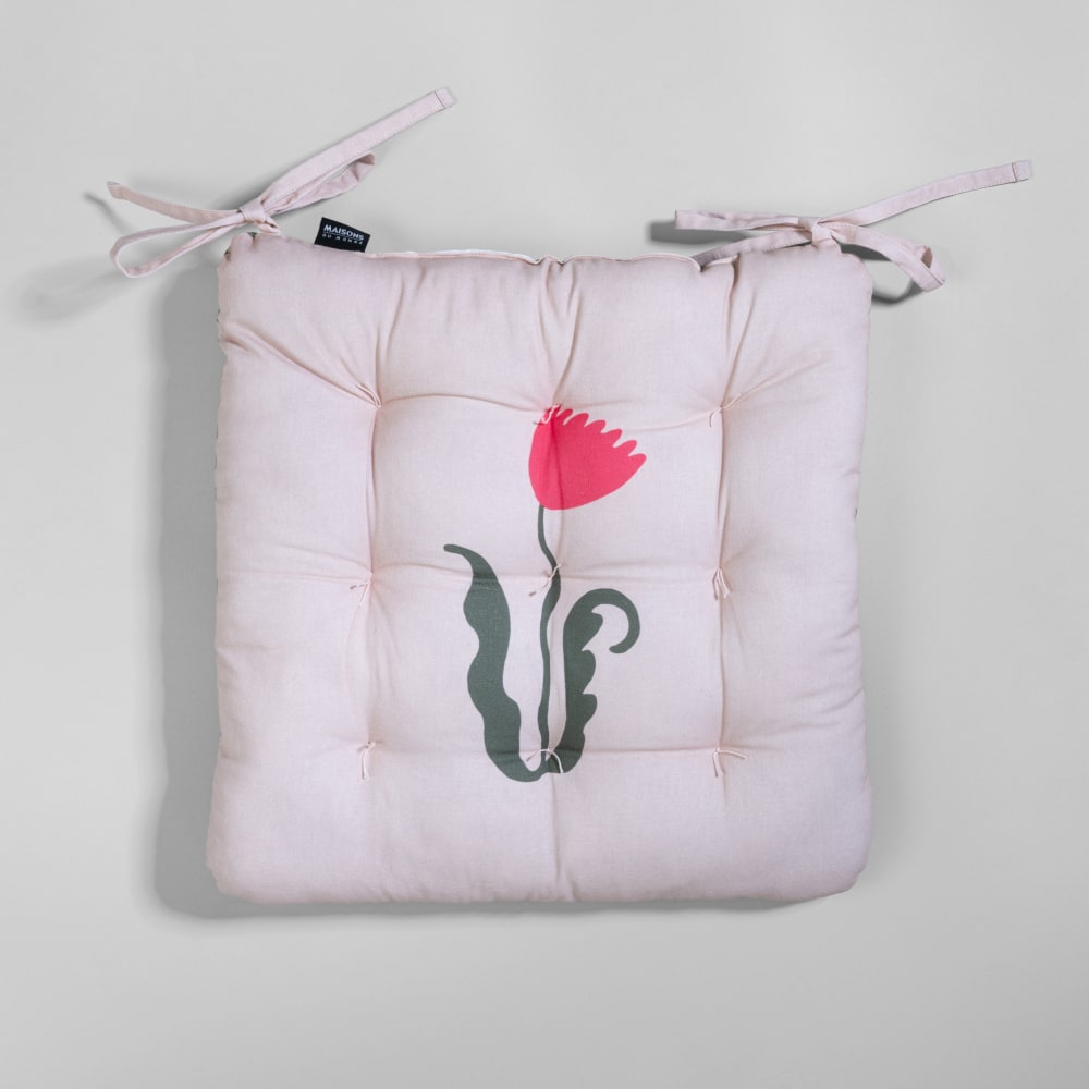 Coussins de chaise en coton biologique imprimé floral et vichy multicolores, 40x40 cm (x2)