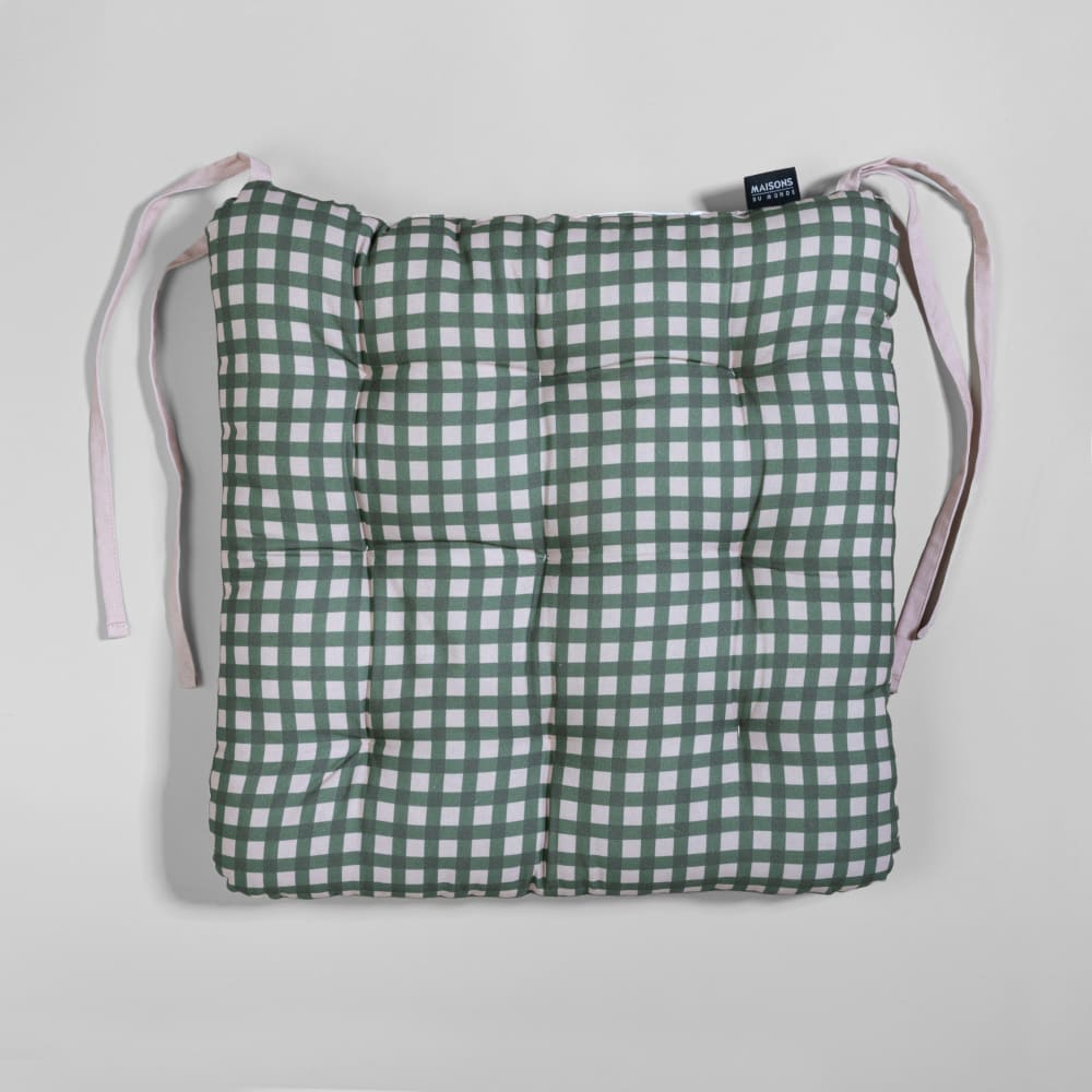 Coussins de chaise en coton biologique imprimé floral et vichy multicolores, 40x40 cm (x2) — vue 3