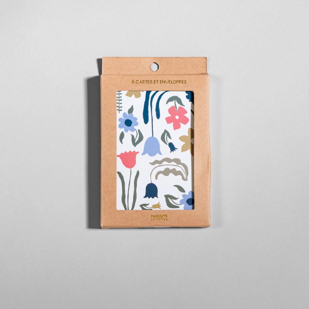 Set de 6 cartes et 6 enveloppes motif fleurs multicolores