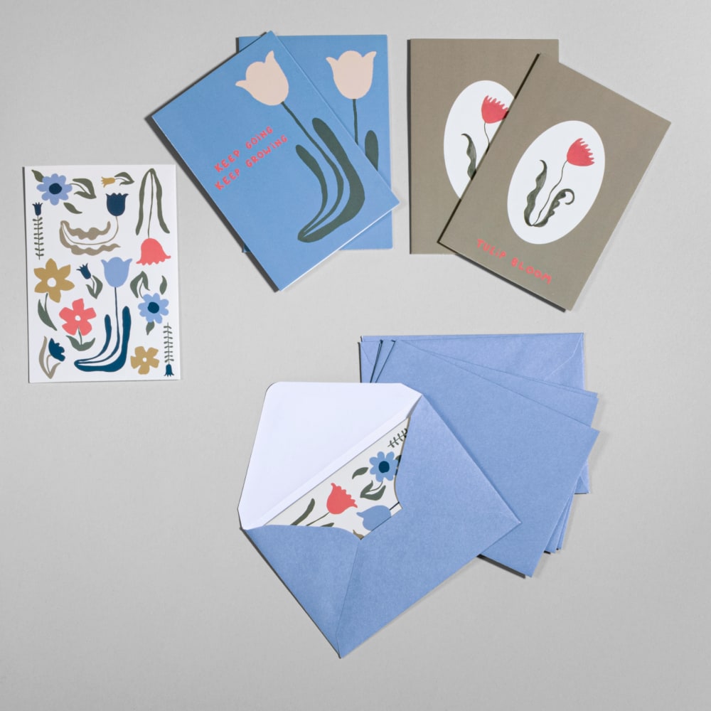Set aus 6 Karten und 6 Umschlägen mit einem mehrfarbigen