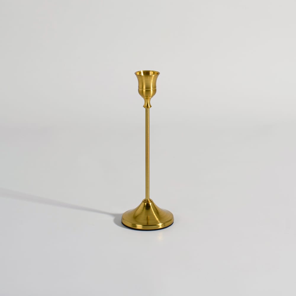Bougeoir en acier doré, H20 cm