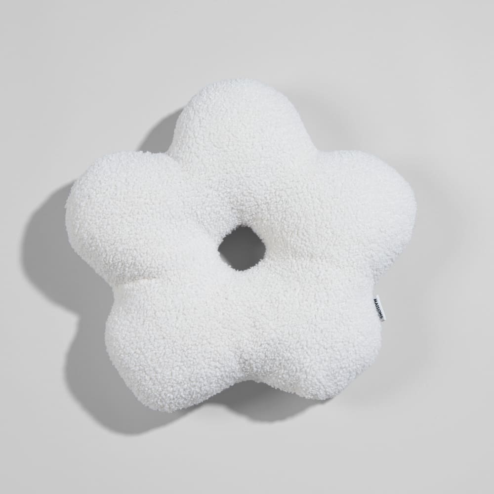 Coussin fleur en textile effet bouclette blanche