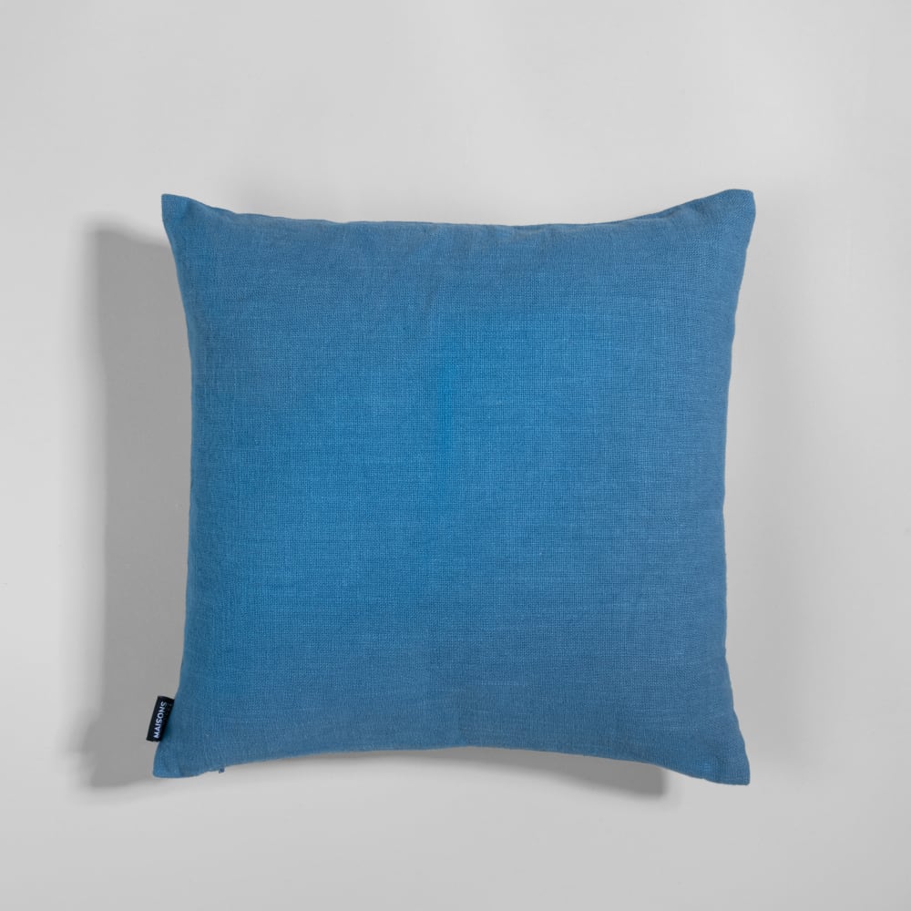 Blauer Baumwollkissenbezug mit mehrfarbiger Blumenstickerei, 40 x
