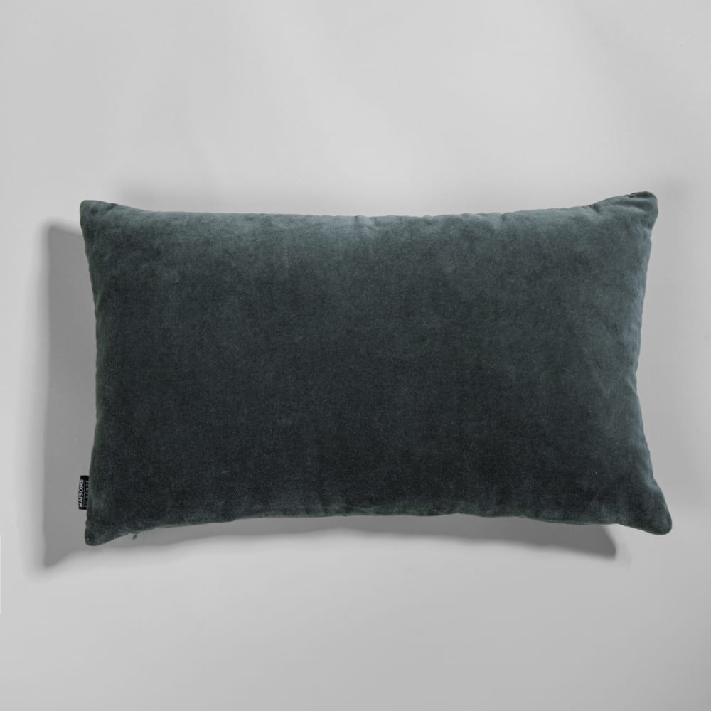 Housse de coussin en velours de coton vert motifs fleurs en relief multicolore, 50x30 cm — vue 3