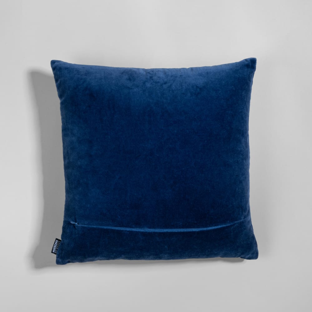 Housse de coussin en velours de coton bleu marine motifs fleurs en relief multicolore, 40x40 cm — vue 3