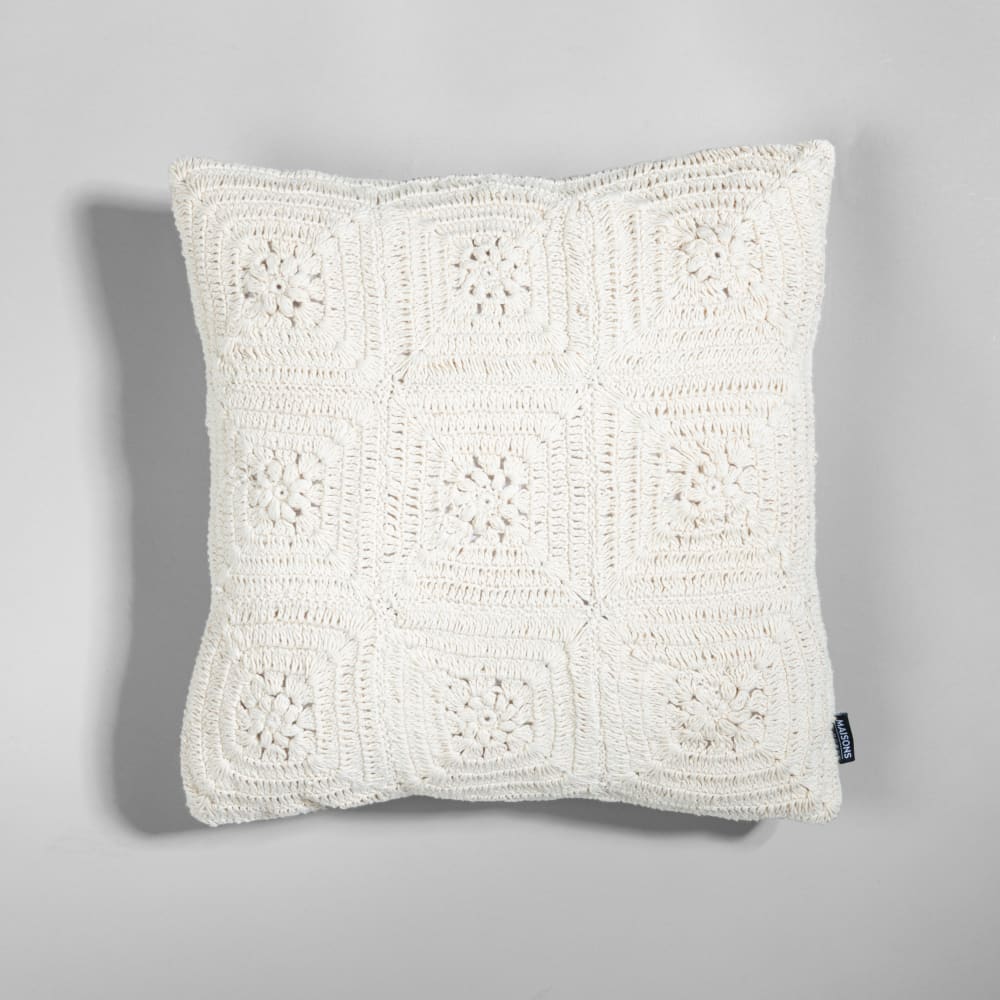Coussin en coton motif en crochet blanc, 40x40 cm — Beyit