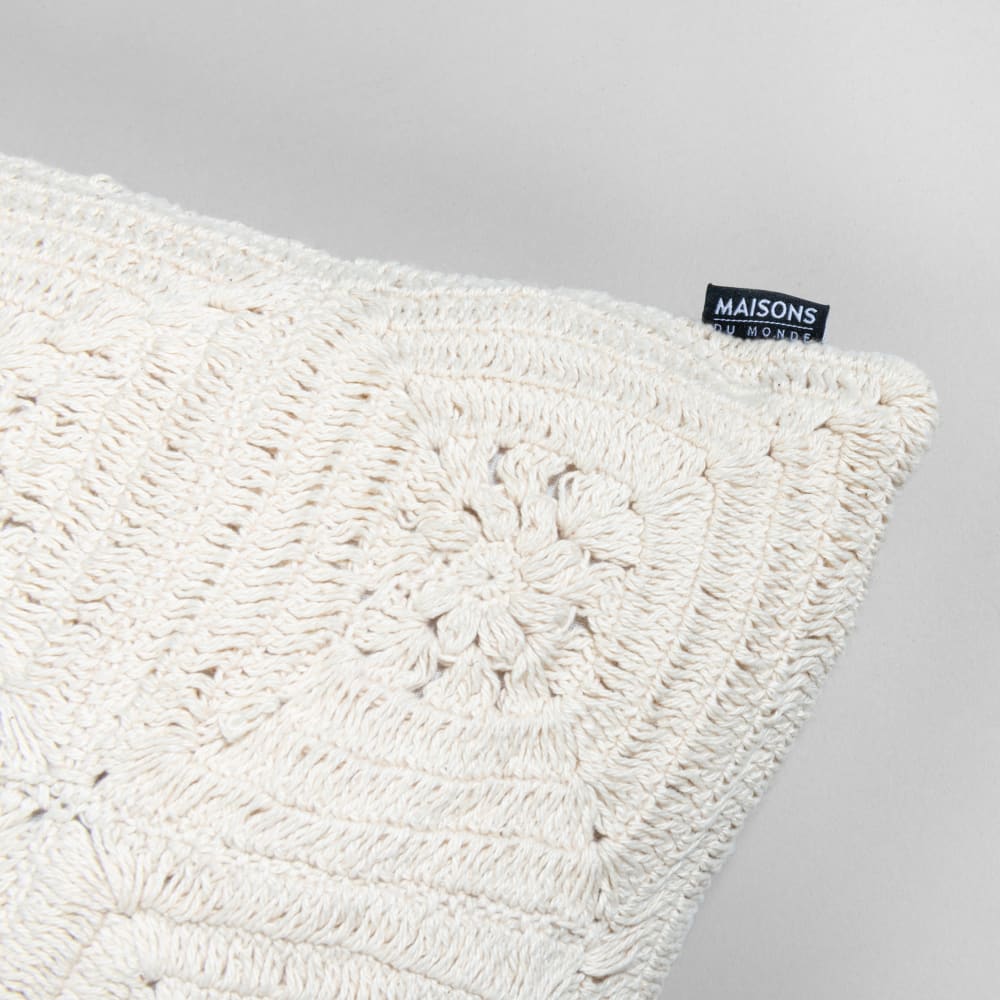 Coussin en coton motif en crochet blanc, 40x40 cm — vue 4