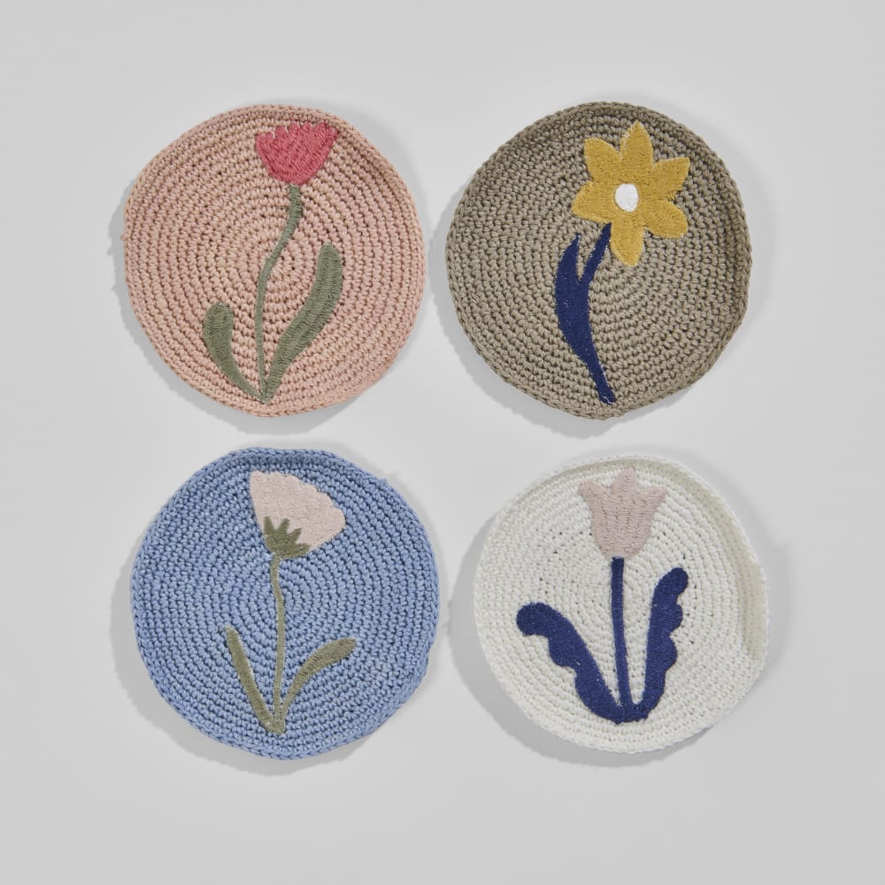 Dessous de verre en coton crocheté motifs floraux multicolores (x4)