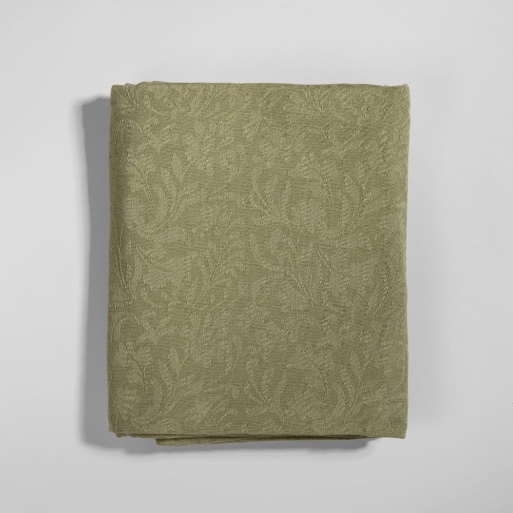 Nappe en coton tissée jacquard motif floral vert, 150x250 cm