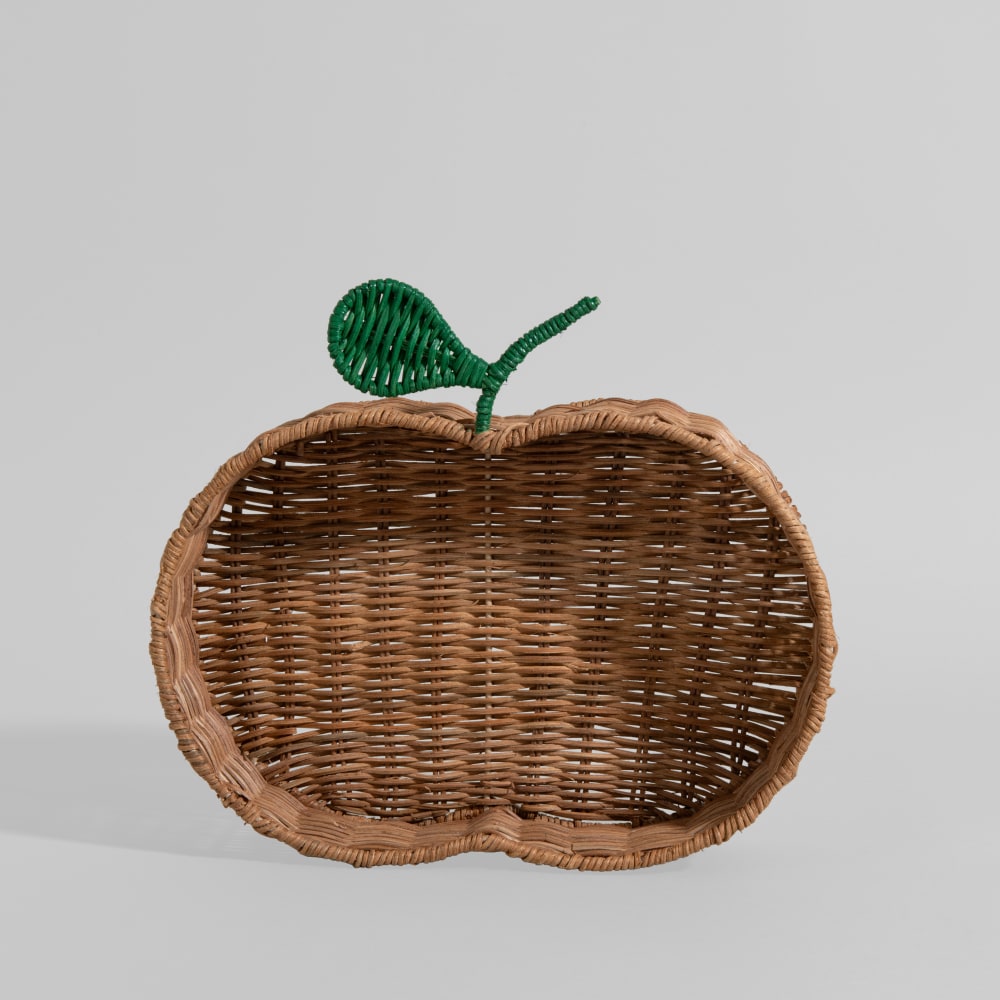 Corbeille pomme en rotin marron et vert