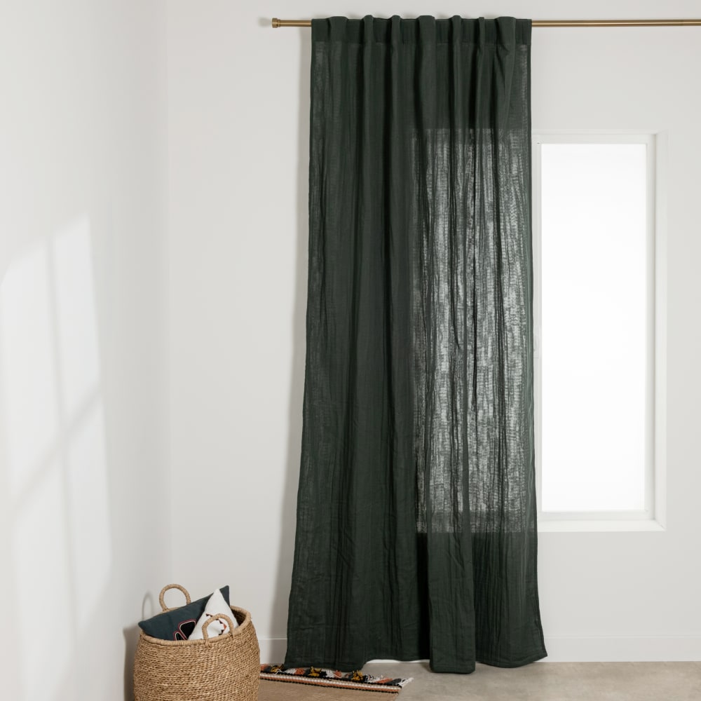 Rideau à pattes cachées en gaze de coton biologique vert, 140x250 cm (vendu à l'unité)