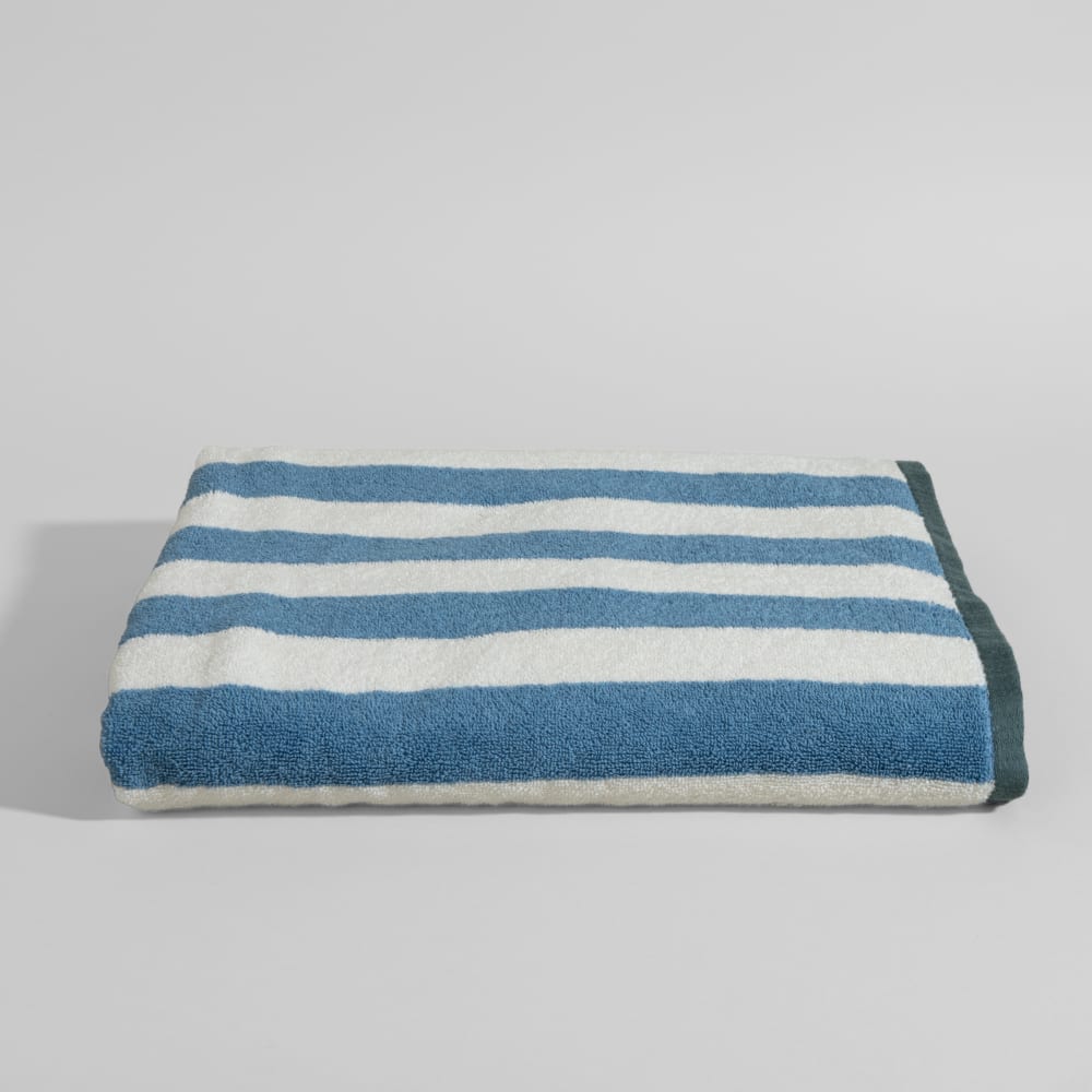 Drap de bain en coton biologique motif à rayures blanc, bleu et vert, 100x150 cm