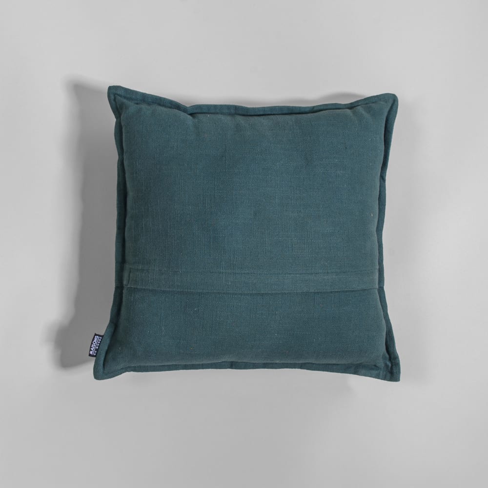 Housse de coussin en coton vert motifs brodés et perles multicolores, 40x40 cm — vue 3