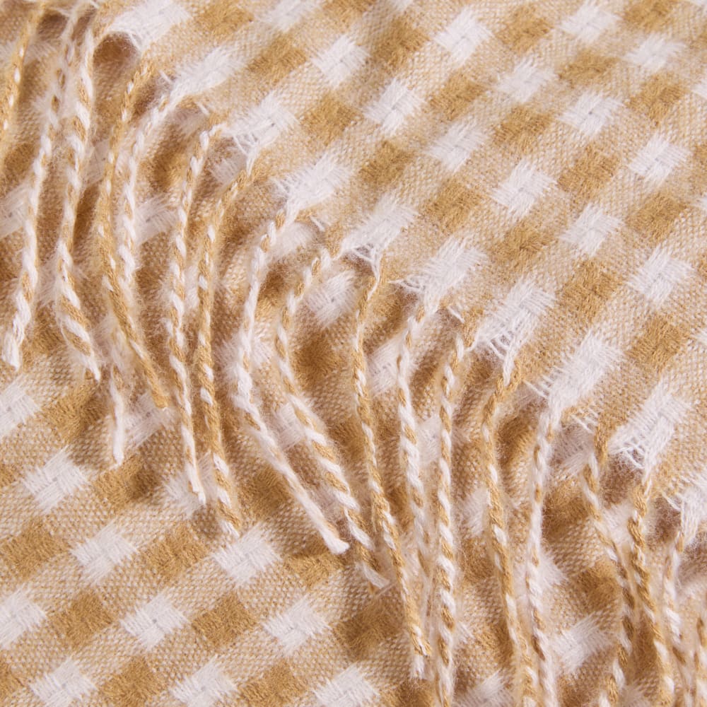 Plaid motif vichy ocre et blanc à franges, 130x170 cm — vue 3