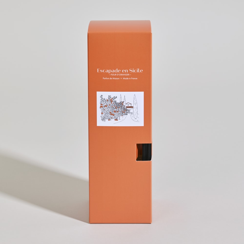 Diffuseur en verre transparent avec bâtonnets parfum fleur d'oranger