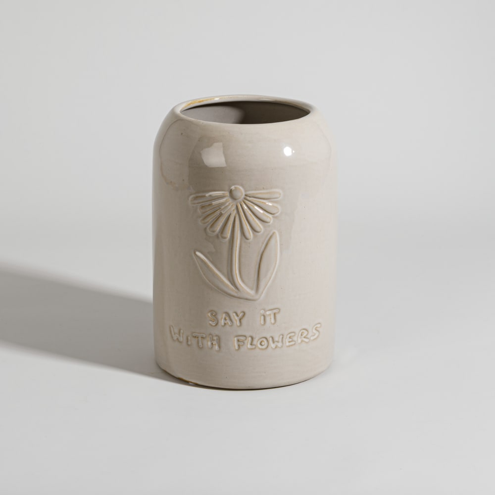 Vase en grès beige, H20 cm