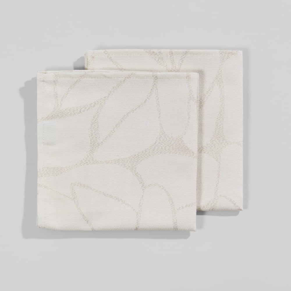 Serviettes tissées jacquard motif feuillage écru et doré, 45x45 cm (x2)