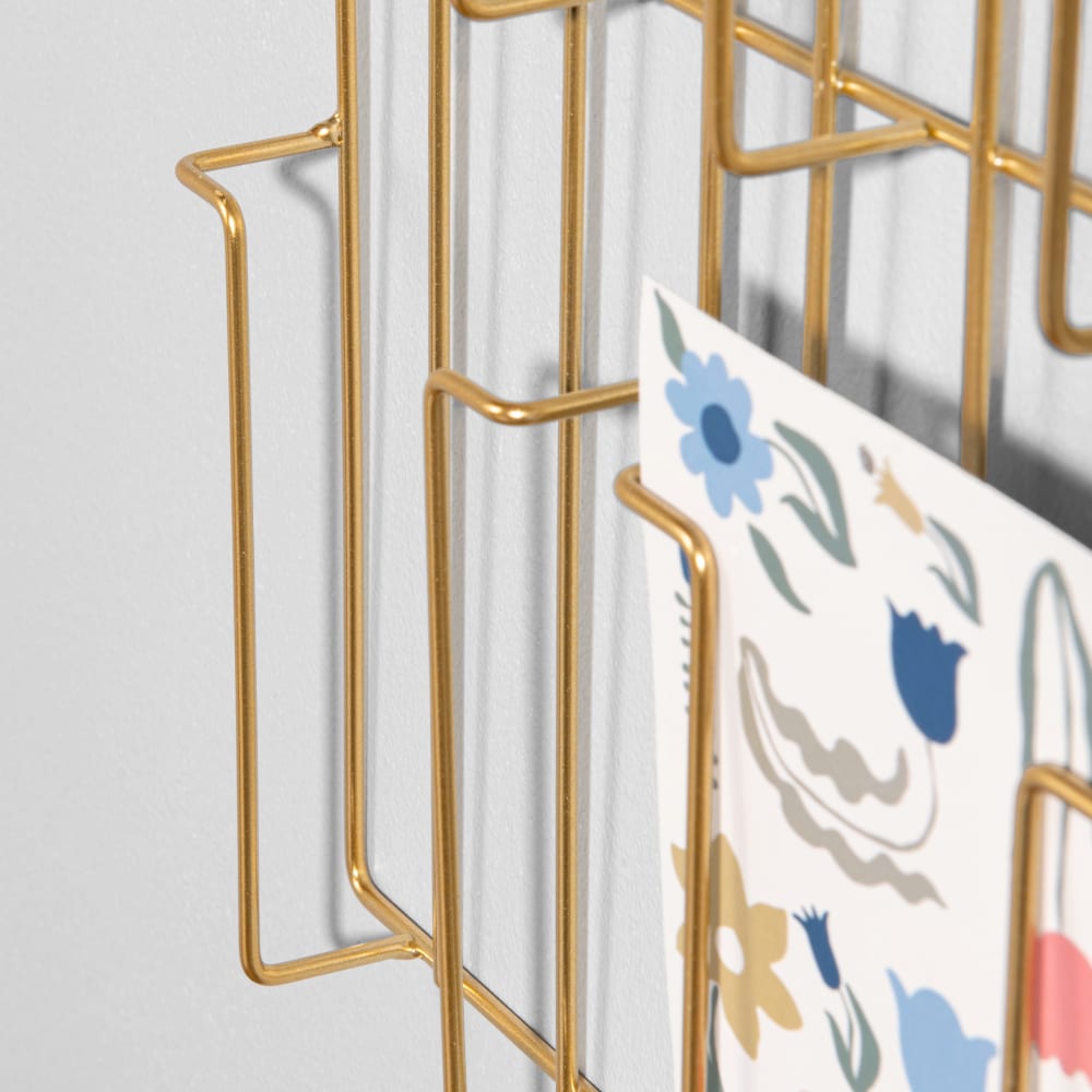 Porte cartes postales en acier filaire doré, 24x51 cm — vue 4