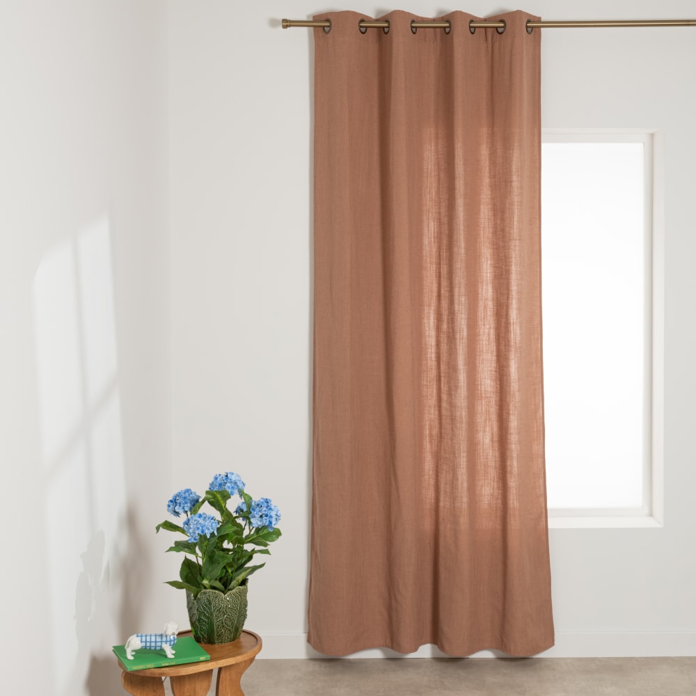 Rideau à oeillets en polyester recyclé rose, 140x250 cm (vendu à l'unité)