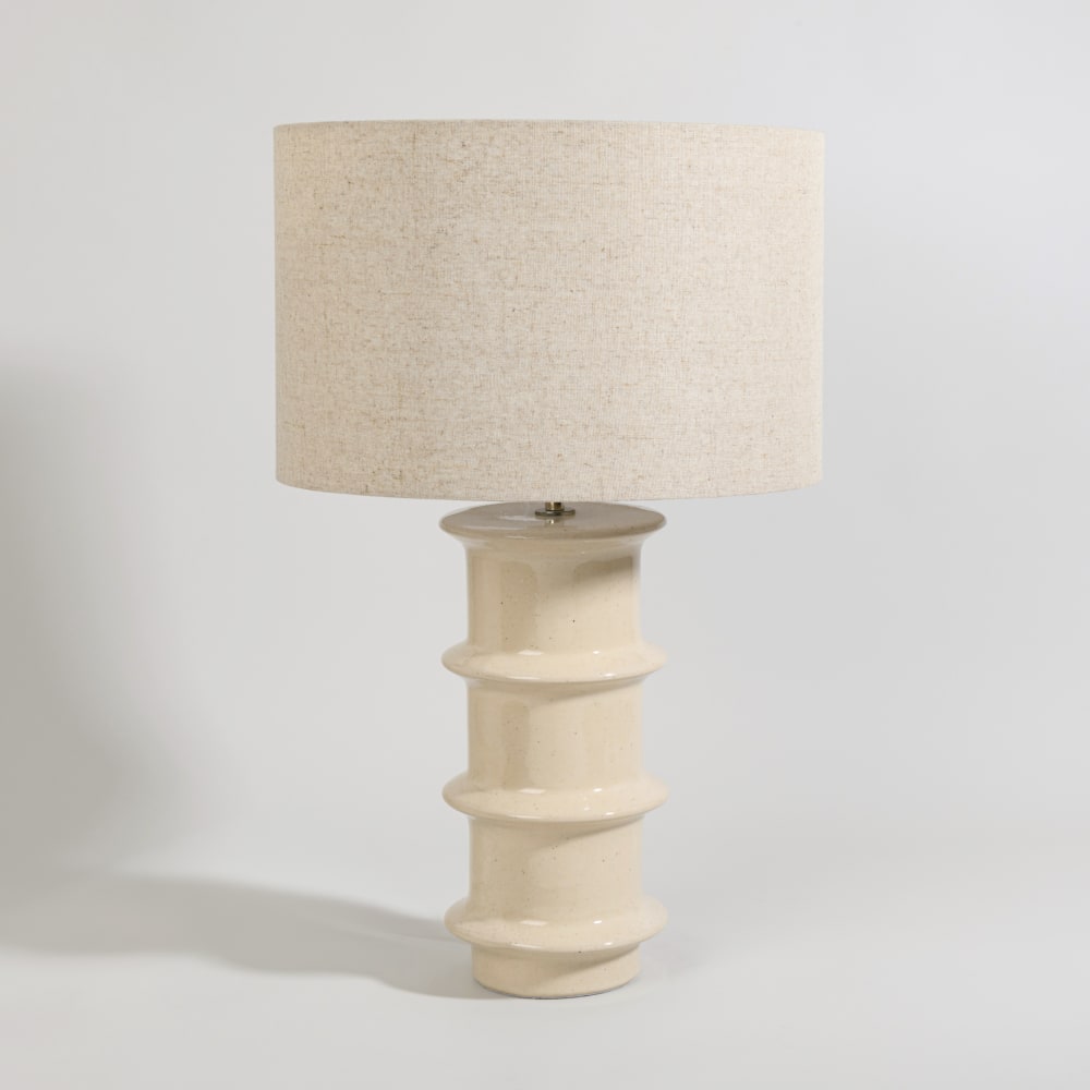 Lampe en grès et abat-jour blanc cassé
