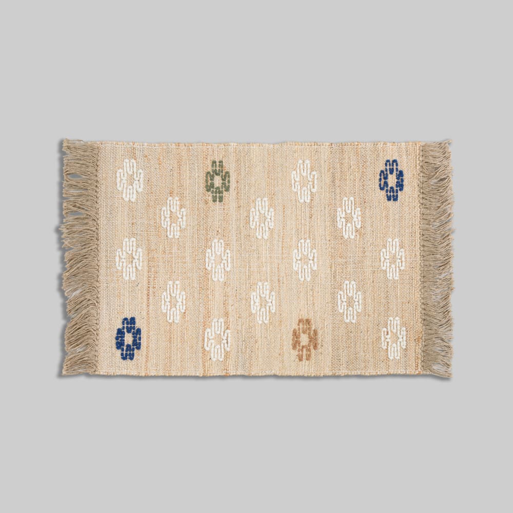 Tapis en coton et jute brodé à franges, 60x90 cm