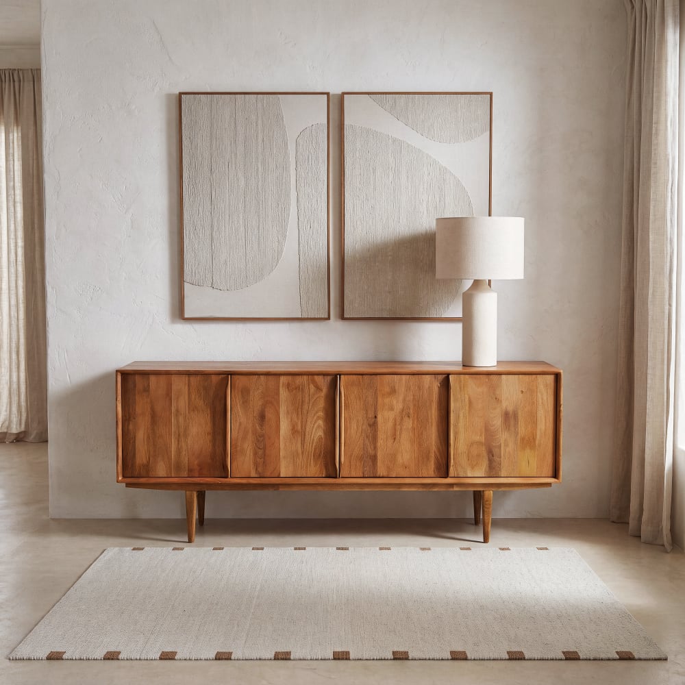 Tapis en laine tuftée et jute beige et écru, 160x230 cm