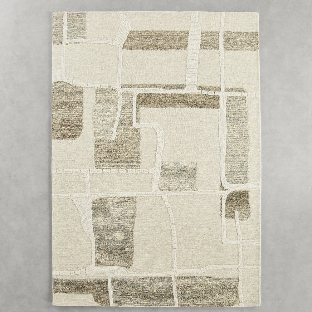Tapis en laine tuftée écrue et grise, 160x230 cm — vue 3