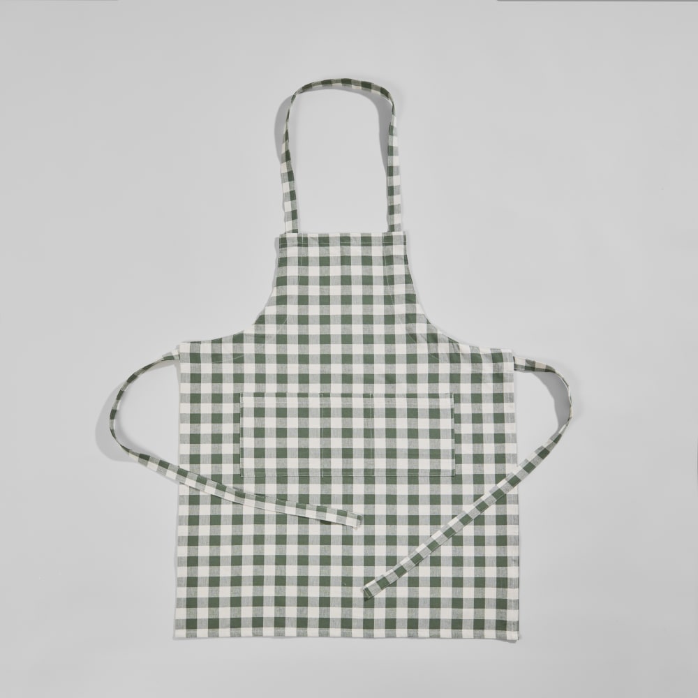 Tablier en coton biologique tissé motif vichy vert et beige, 70x85 cm Tablier en coton biologique tissé motif vichy vert et beige, 70x85 cm