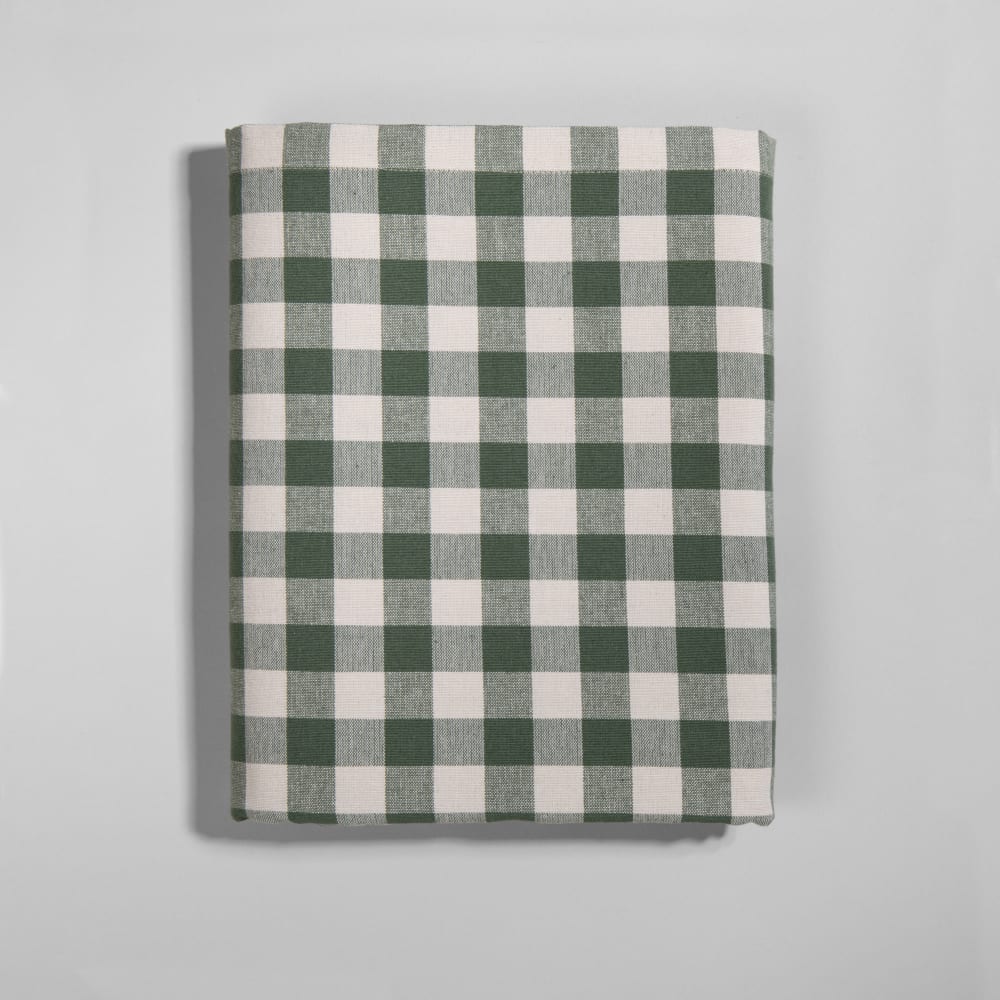 Tischdecke aus Bio-Baumwolle mit grün-beigem Vichy-Karomuster,