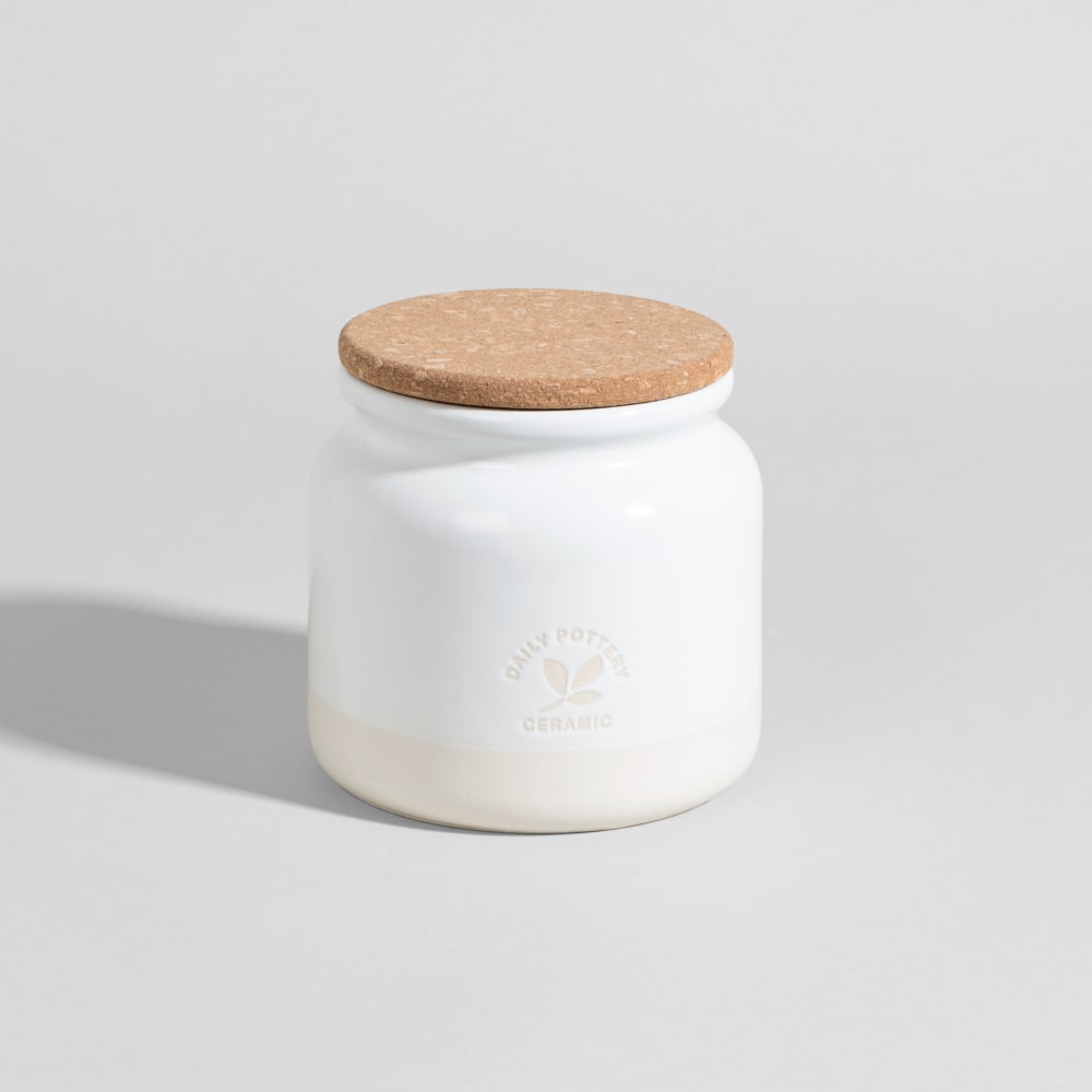 Pot en grès blanc cassé et ivoire, H12 cm