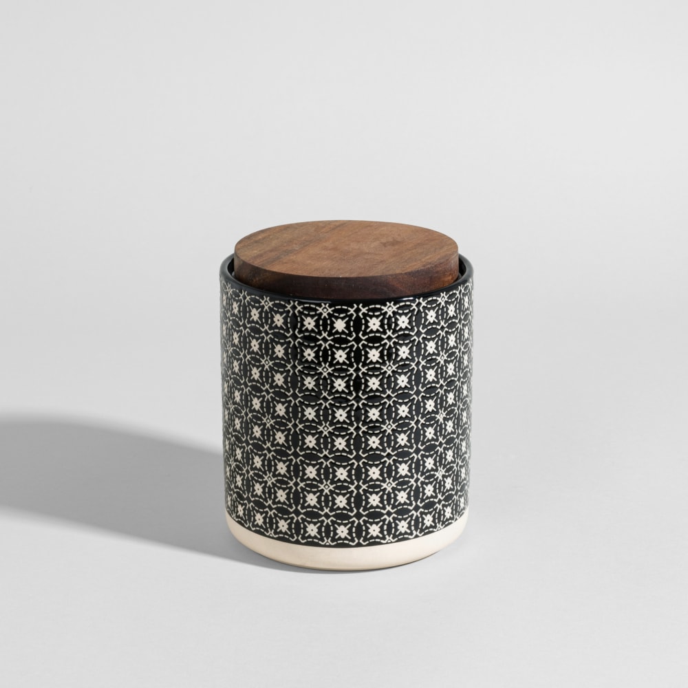 Pot en grès blanc et noir, H14 cm