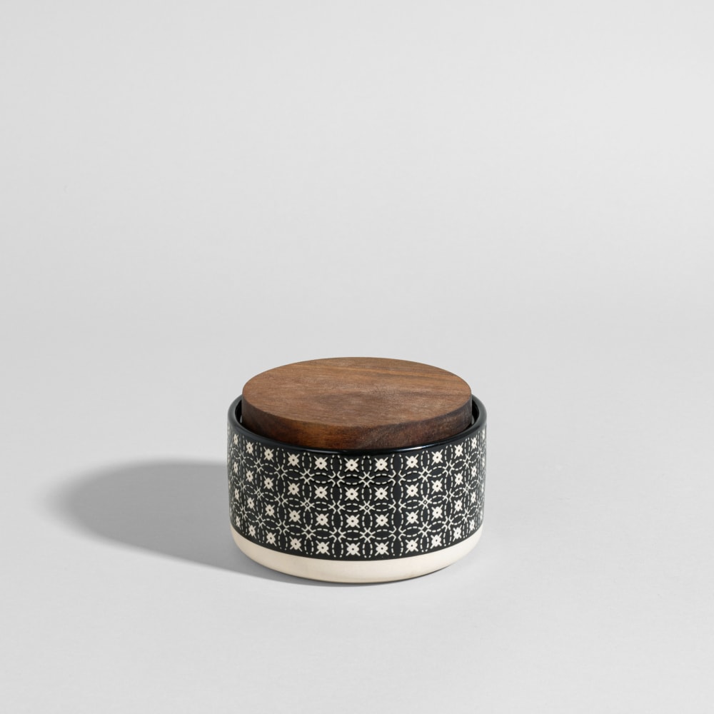 Pot en grès blanc et noir, H7 cm