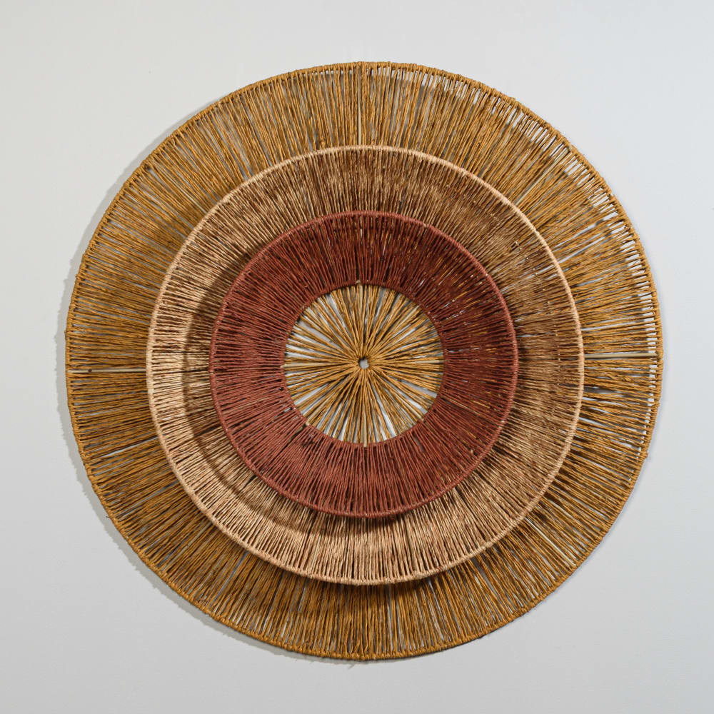 Déco murale ronde en jute tressé beige, marron et jaune, Ø70 cm