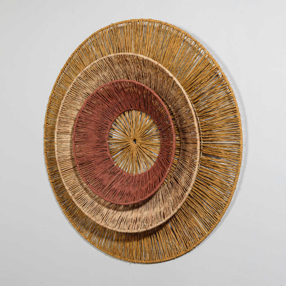 Déco murale ronde en jute tressé beige, marron et jaune, Ø70 cm — vue 3