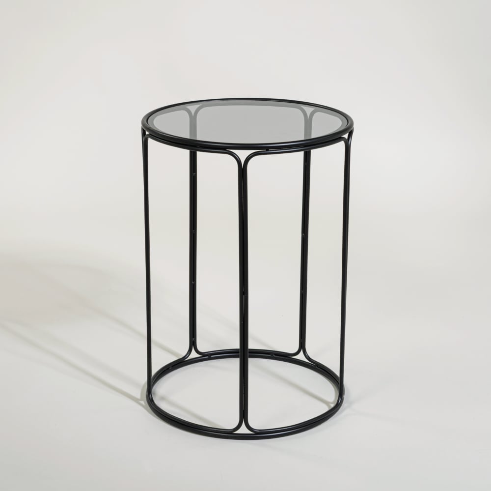 Bout de canapé en verre et acier noir — vue 3