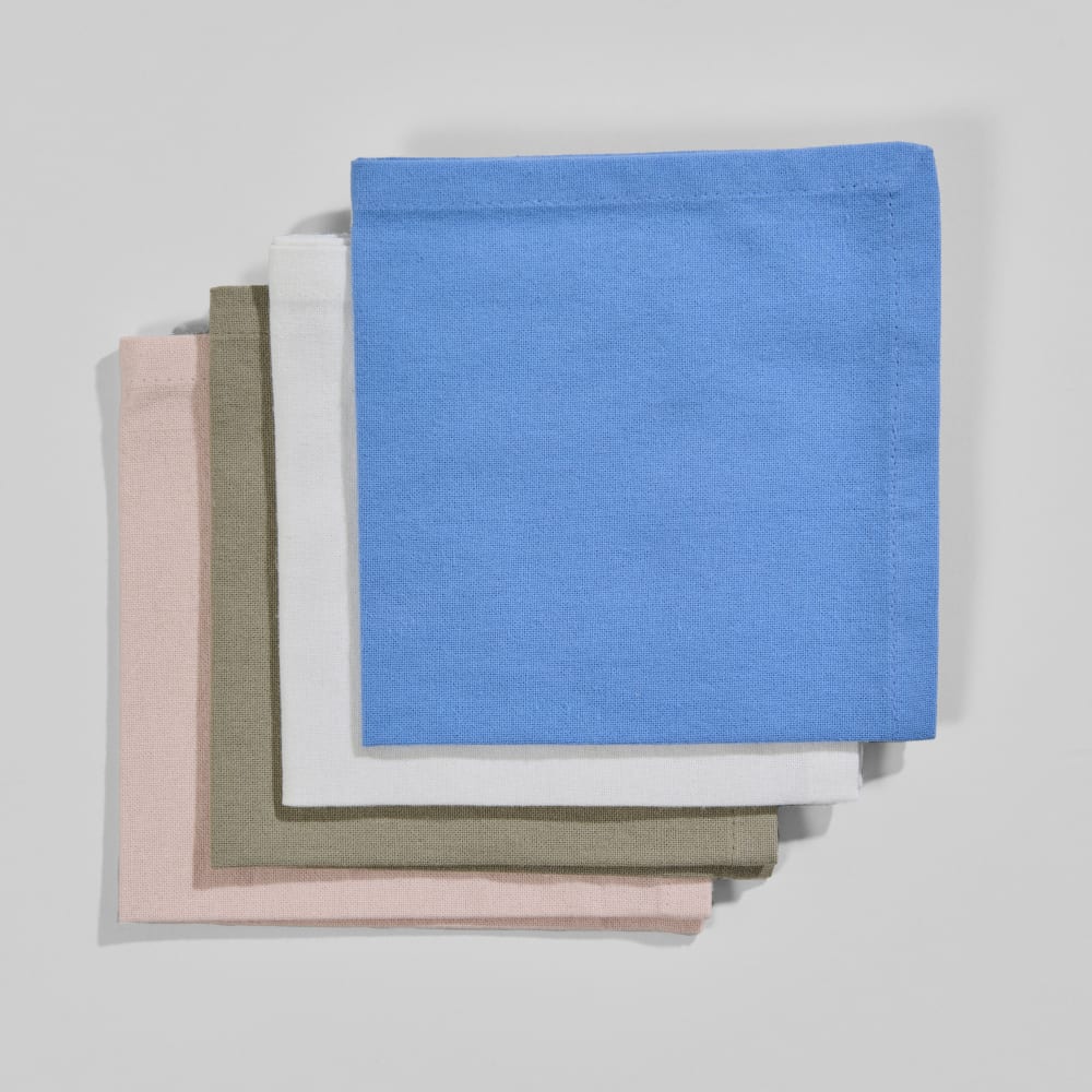 Serviettes en coton vert, bleu, rose et écru, 30x30 cm (x4)
