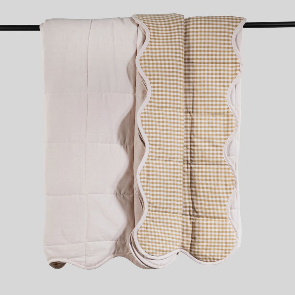 Beige Tagesdecke mit Vichy-Karo-Muster, 240 x 220 cm - Maisons Du
